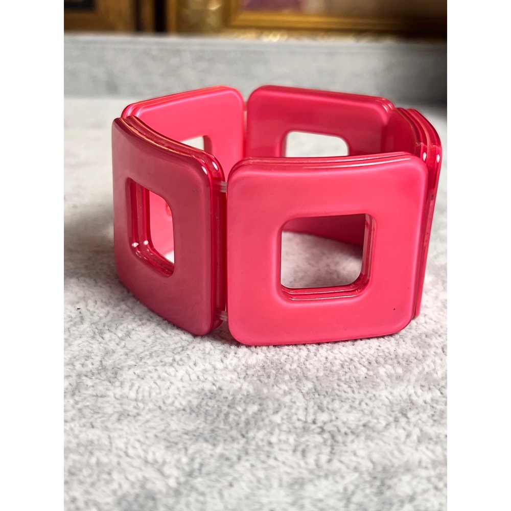 Miranda Hot Pink Geometric Square Link Stretch Bracelet Retro Resin Accrylic - Picture 7 of 7
